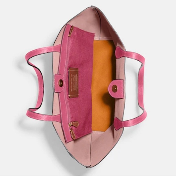 SOLD⛔️Authentic COACH Colorblock Pebbled natural leather snap Logo large tote - Picture 15 of 16